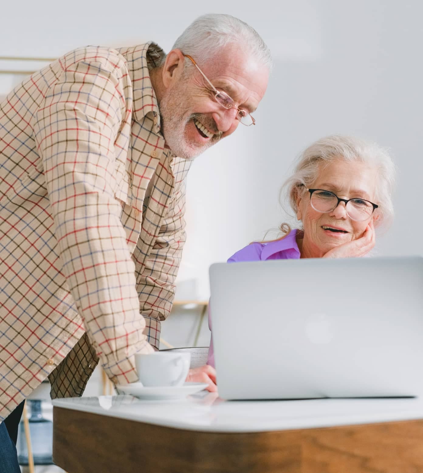 Elderly couple looking at laptop