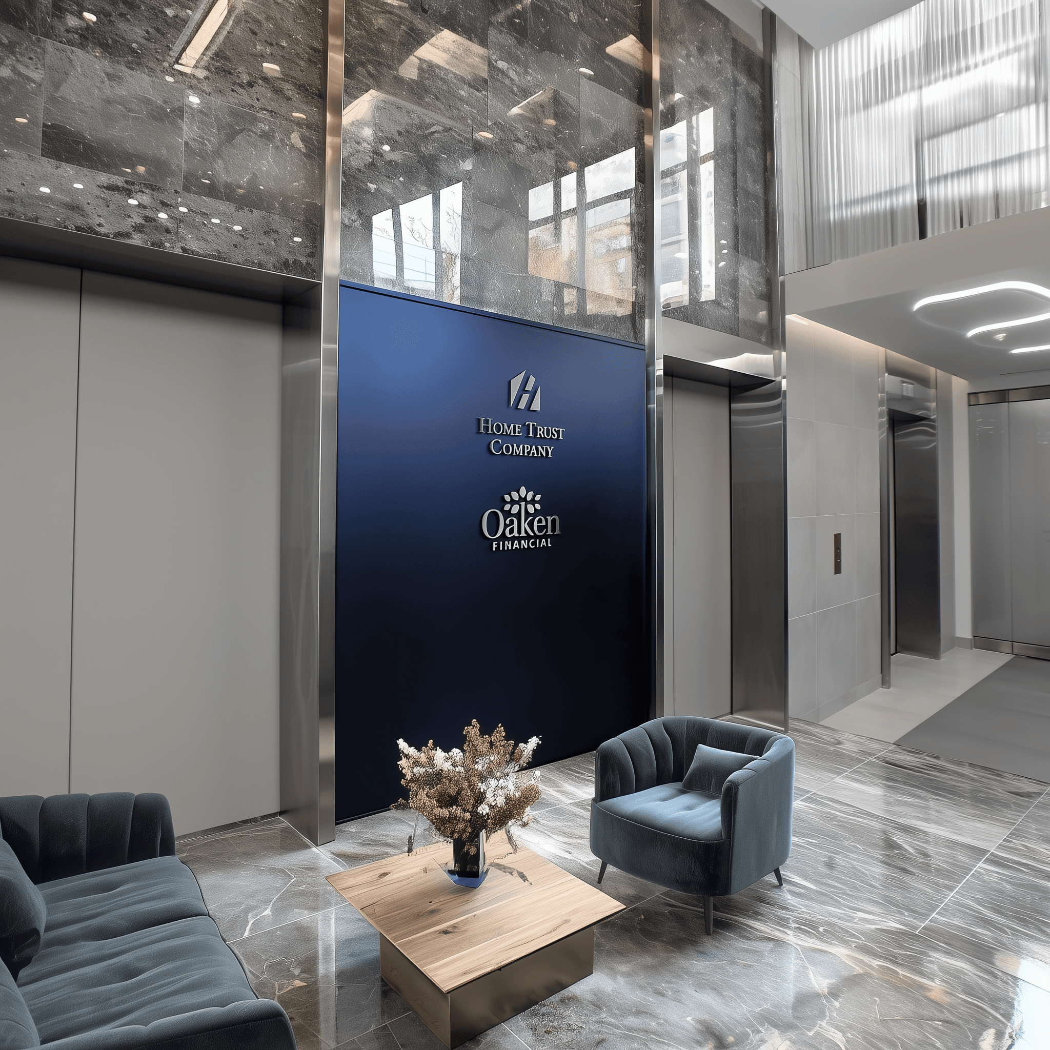 Home Trust Company and Oaken Financial lobby signage
